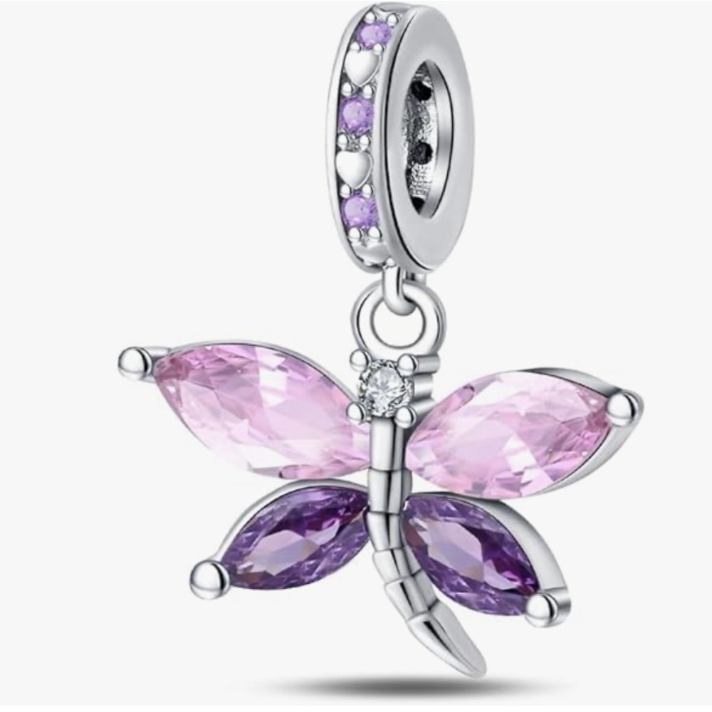 Dragon fly butterfly in purple and pink sterling silver fits all pandoras